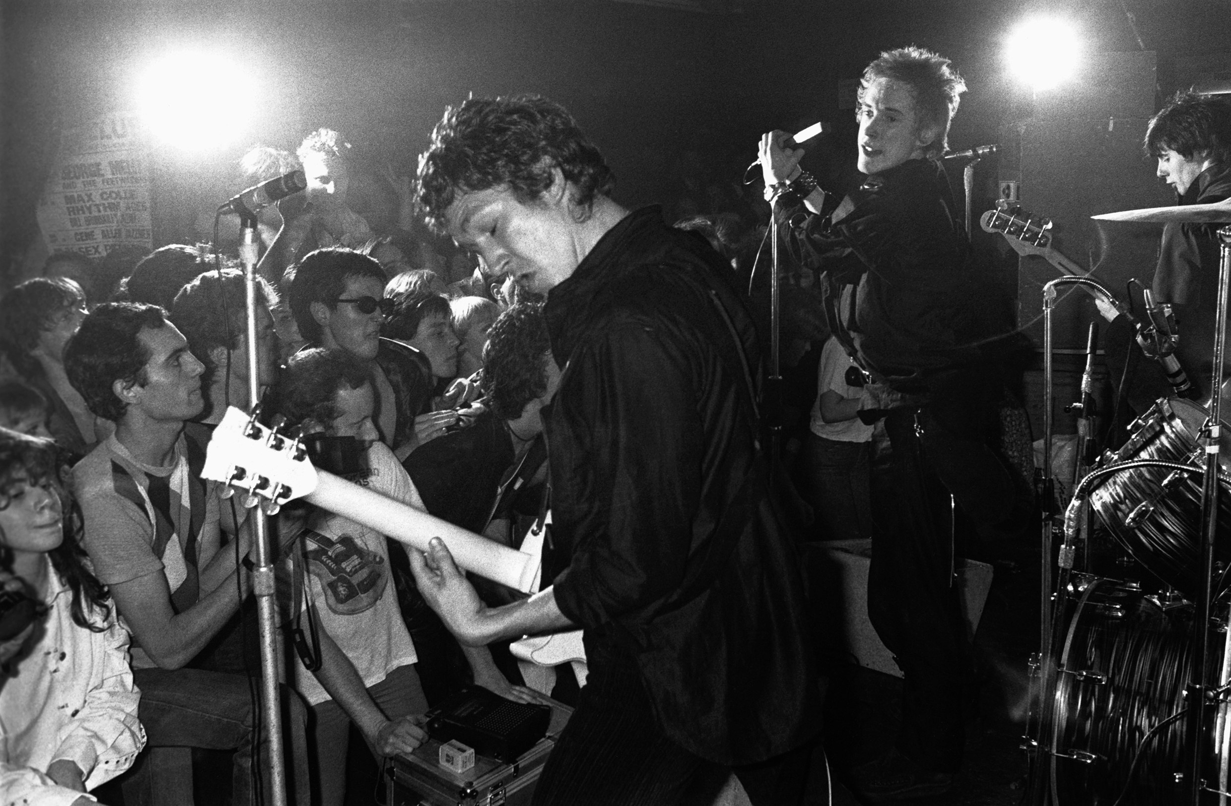 The Sex Pistols (left to right: Steve Jones, Johnny Rotten, and Glen Matlock) at London’s 100 Club, circa 1976. Photo © Hulton-Deutsch Collection/CORBIS/Corbis via Getty Images.